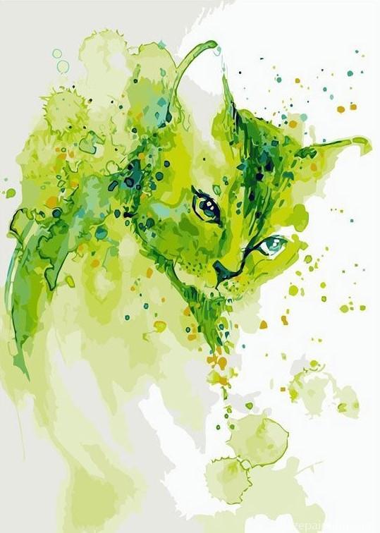 Abstract Green Cat Paint By Numbers.jpg