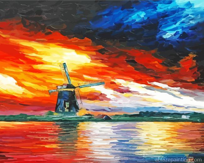Abstract Windmill At Sunset Paint By Numbers.jpg