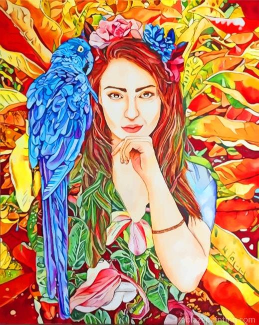 Woman And Parrot Women Paint By Numbers.jpg