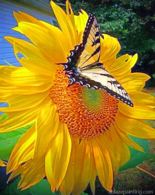 Sunflower With Yellow Butterfly Paint By Numbers.jpg