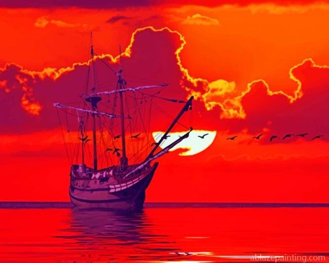 Silhouette Of Ship During Golden Hour Paint By Numbers.jpg