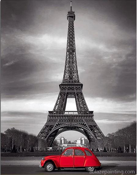 Antique Red Car At Paris Cities Paint By Numbers.jpg