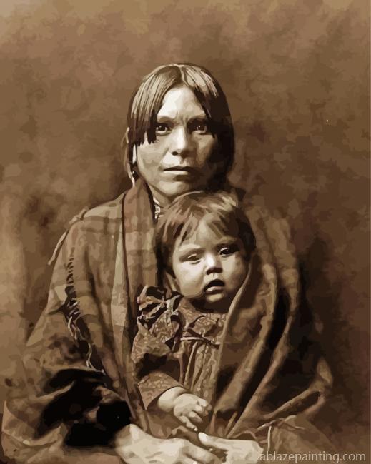 Monochrome Native American Mom And Baby Paint By Numbers.jpg