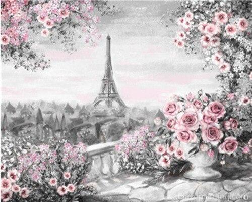 Paris Flowers In Black And Pink Cities Paint By Numbers.jpg
