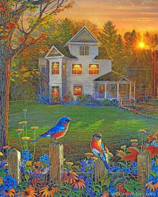 Peaceful House And Blue Birds Paint By Numbers.jpg