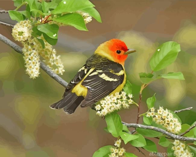 Western Tanager On Branch Paint By Numbers.jpg