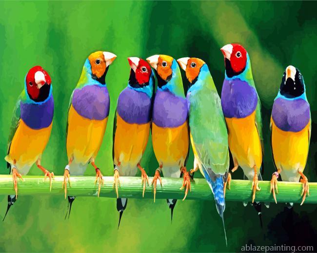 Colorful Finches On Branch Paint By Numbers.jpg