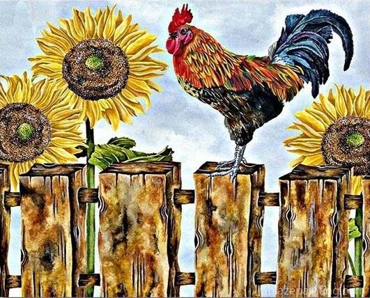 Cock With Sunflower Paint By Numbers.jpg