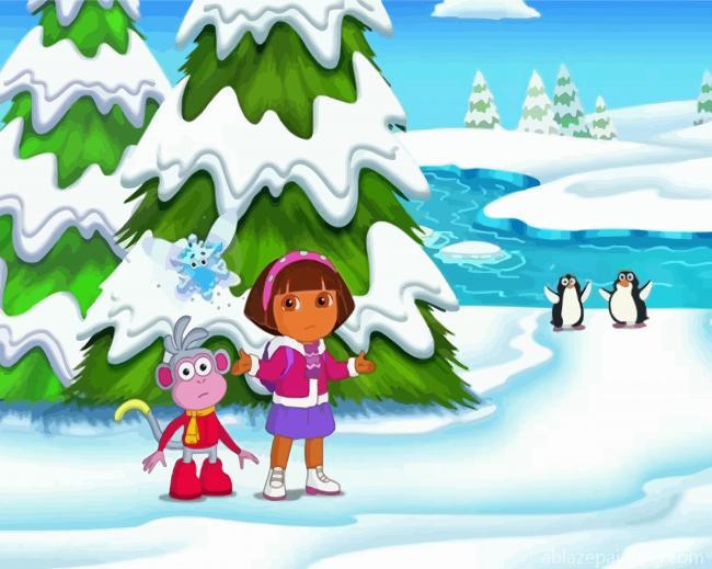 Dora And Boots In Snow Paint By Numbers.jpg
