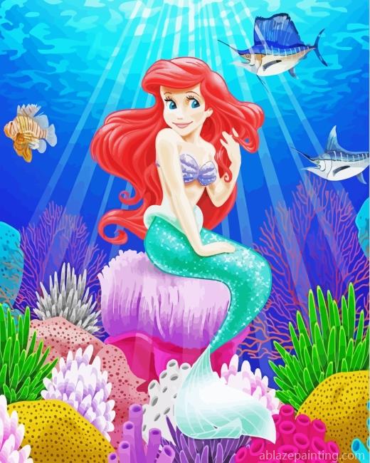Ariel Mermaid With Fishes Paint By Numbers.jpg