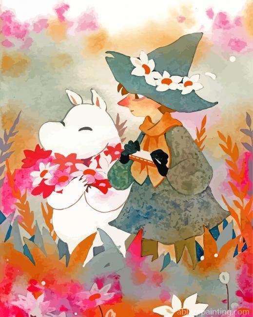 Moomins Characters With Flowers Paint By Numbers.jpg