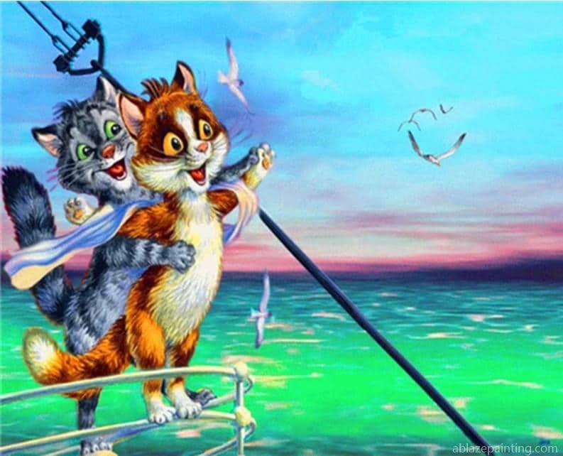 Cats Couple On Ship Cartoon And Animation Paint By Numbers.jpg