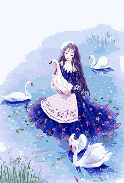 Girl Accompanying The Swan Cartoon And Animation Paint By Numbers.jpg