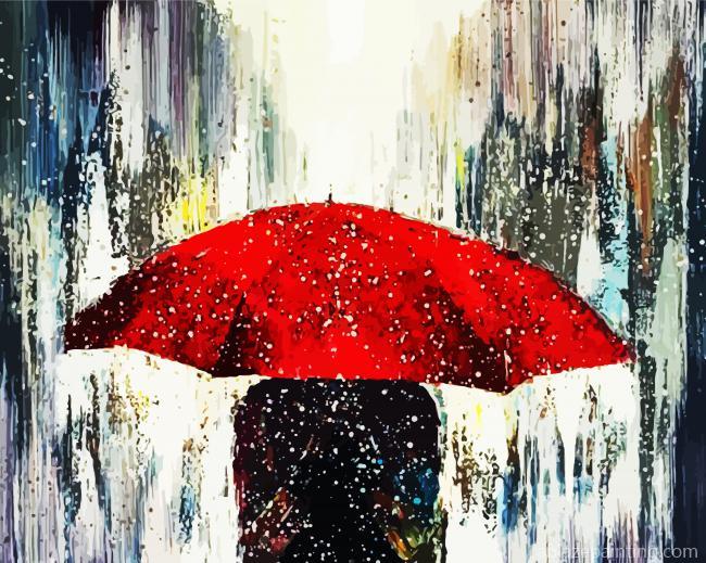 Red Umbrella Under Rain Paint By Numbers.jpg