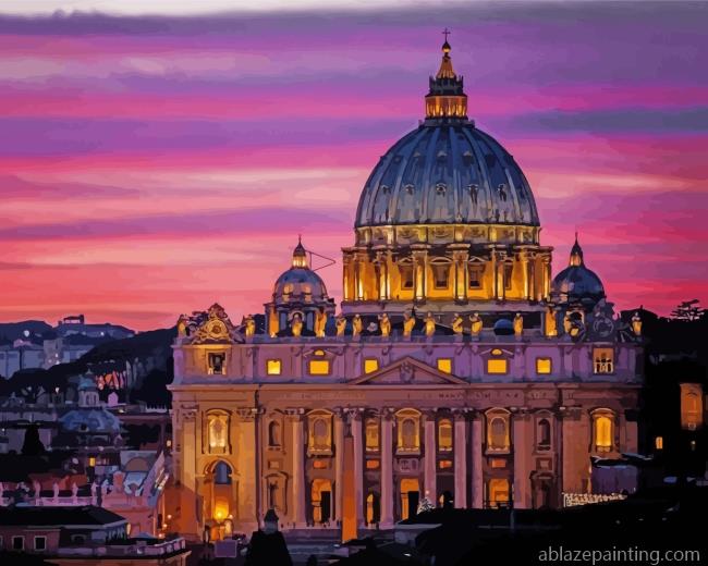Saint Peters Basilica At Sunset Paint By Numbers.jpg