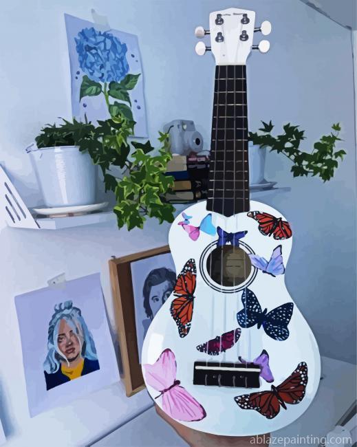 White Ukulele With Butterflies Paint By Numbers.jpg
