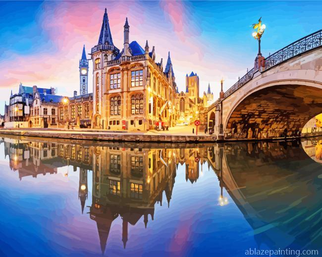 Ghent Buildings And Bridge Reflection Paint By Numbers.jpg