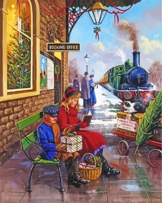 Vintage Christmas Train Station Paint By Numbers.jpg