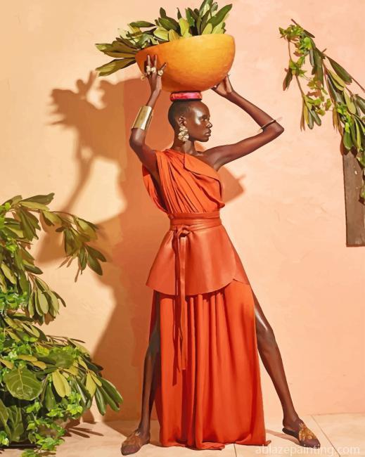 African Women With Orange Dress New Paint By Numbers.jpg