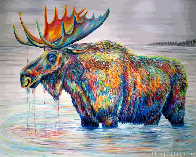 Colorful Moose In Pond Paint By Numbers.jpg