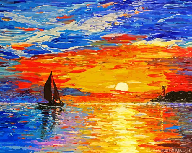Sunset With Boat Art Paint By Numbers.jpg