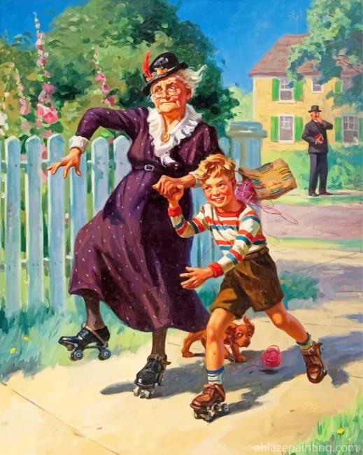 Grandma And Boy On Roller Skates Paint By Numbers.jpg