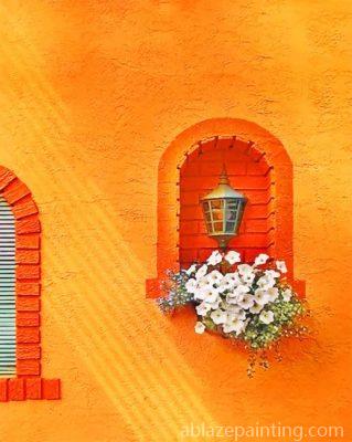 Lantern And Plants On Orange Wall Paint By Numbers.jpg