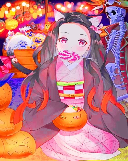 Anime Girl Enjoying The Halloween New Paint By Numbers.jpg