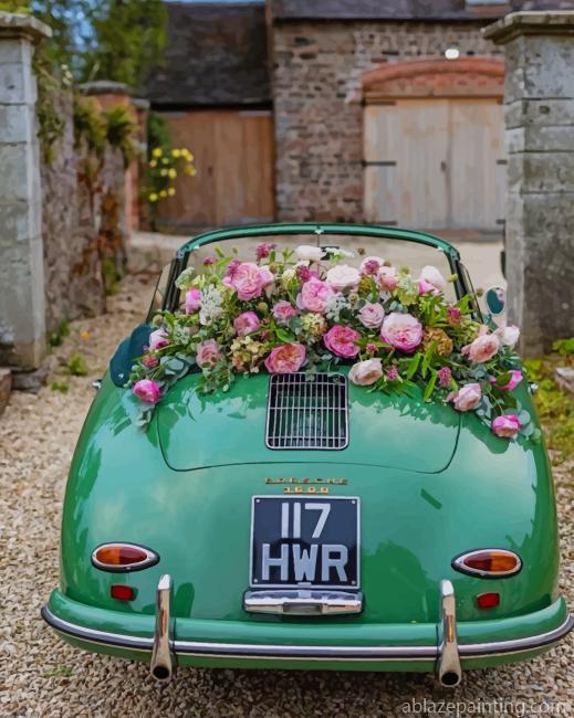 Aesthetic Classy Green Car And Flowers New Paint By Numbers.jpg