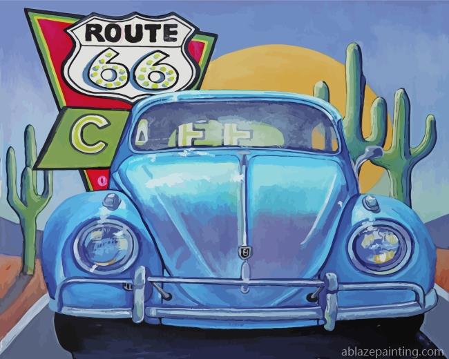 Blue Car On Route 66 Paint By Numbers.jpg
