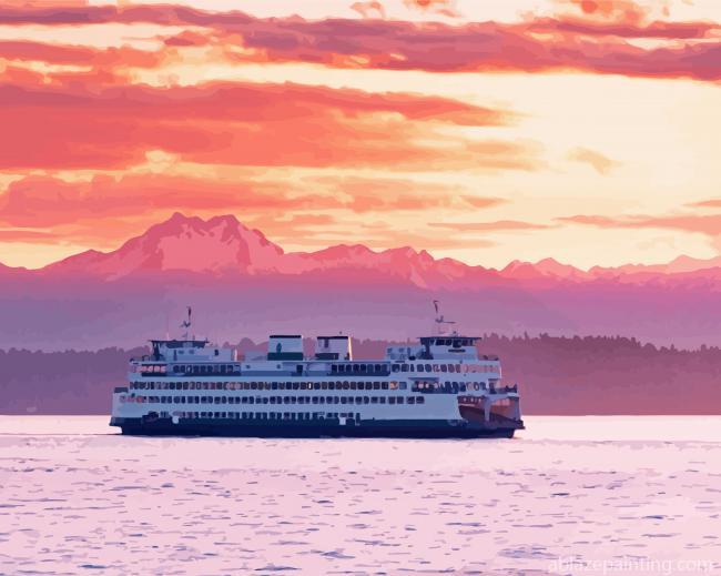 Aesthetic Seattle Ferry At Sunset Paint By Numbers.jpg