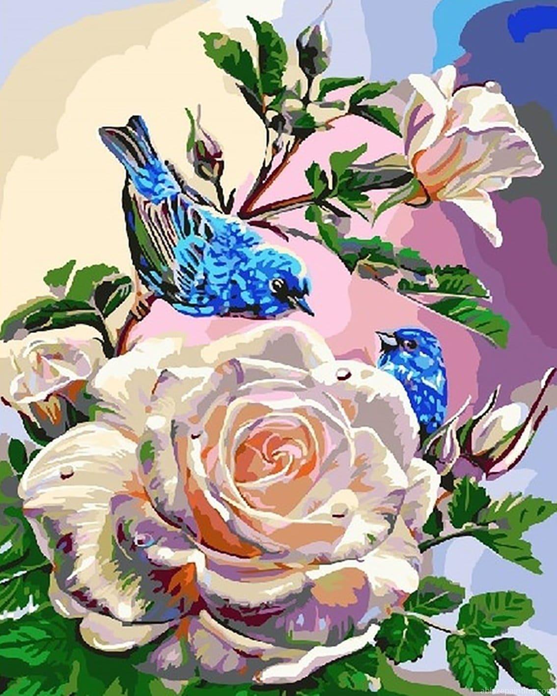 White Rose And Blue Birds Flowers Paint By Numbers.jpg