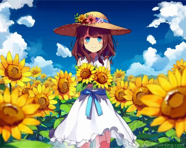 Anime Girl And Sunflowers Paint By Numbers.jpg
