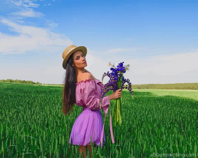 Girl Holding Flowers Bouquet New Paint By Numbers.jpg