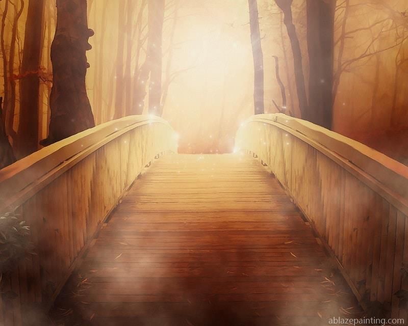 Misty Bridge In Fantasy Forest Landscape Paint By Numbers.jpg