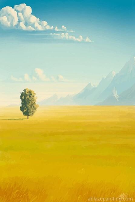 Tree In Yellow Wheat Field Paint By Numbers.jpg