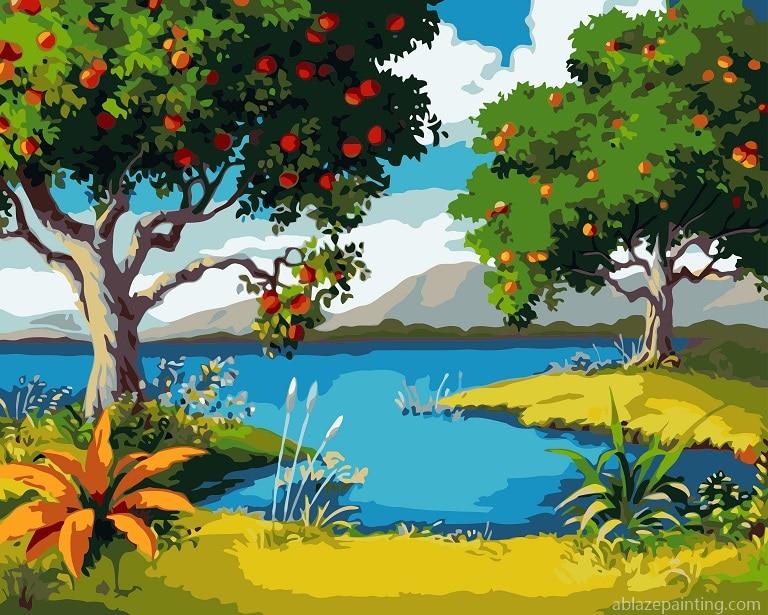 Apples Trees Near To Lake Landscape Paint By Numbers.jpg