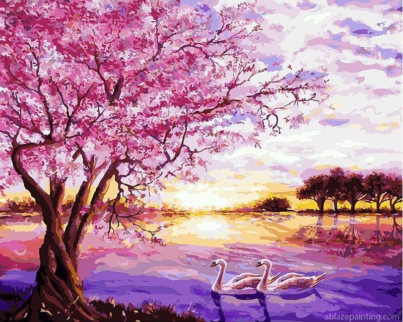 Cherry Tree By The Lake Landscape Paint By Numbers.jpg