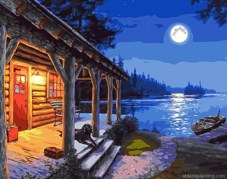 Moonlight House On Lakeside Landscape Paint By Numbers.jpg