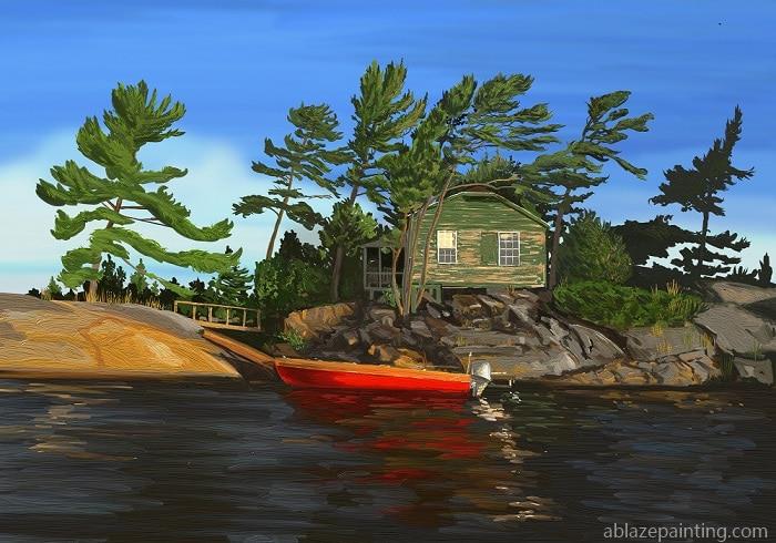 Boat On House Lake Landscape Paint By Numbers.jpg