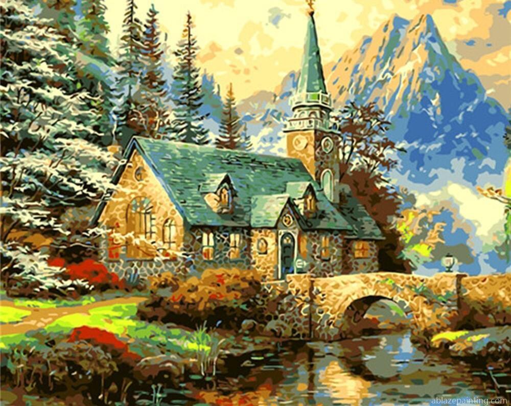 Church On Mountain And River Landscape Paint By Numbers.jpg