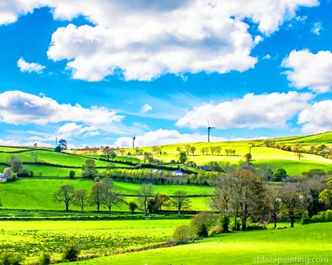Green Hills And Cloudy Sky Landscapes Paint By Numbers.jpg