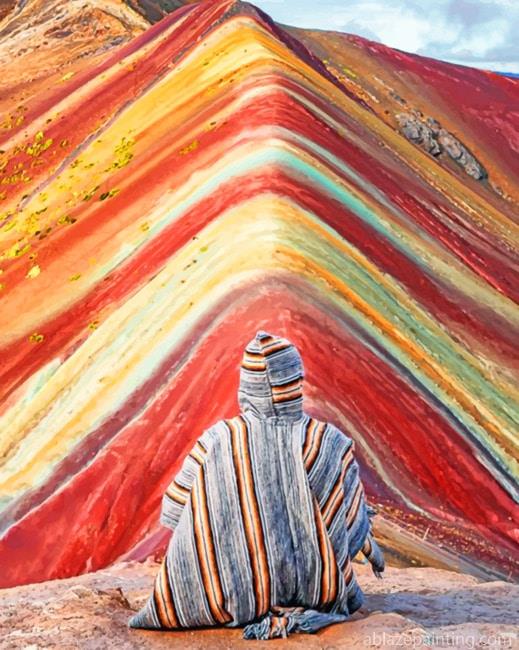 Man In Rainbow Mountains Peru Landscapes Paint By Numbers.jpg