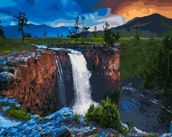 Night At Waterfall Landscape Paint By Numbers.jpg
