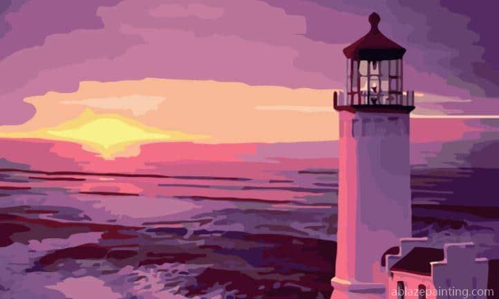 Lighthouse Purple Sunset Landscape Paint By Numbers.jpg