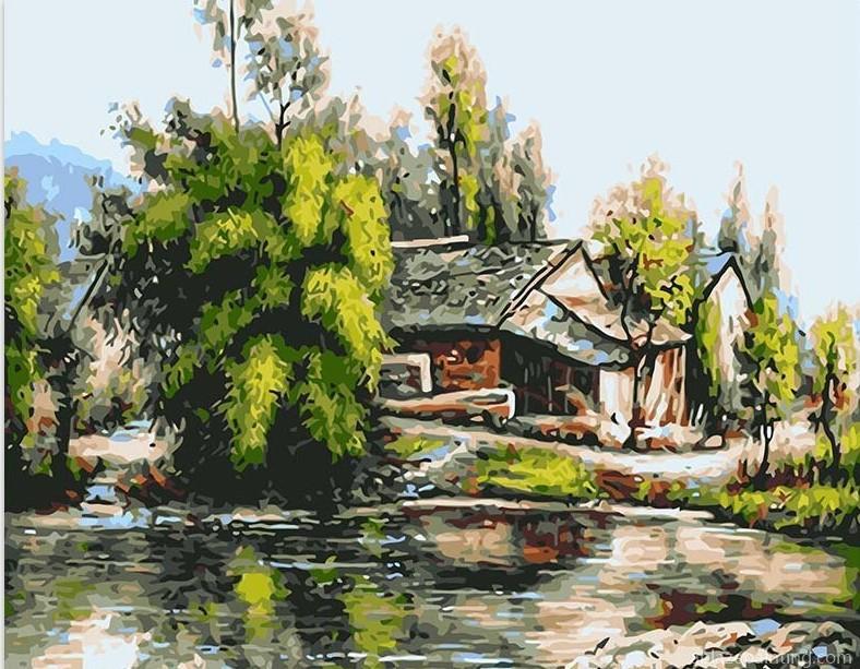 Old House Riverside Landscape Paint By Numbers.jpg