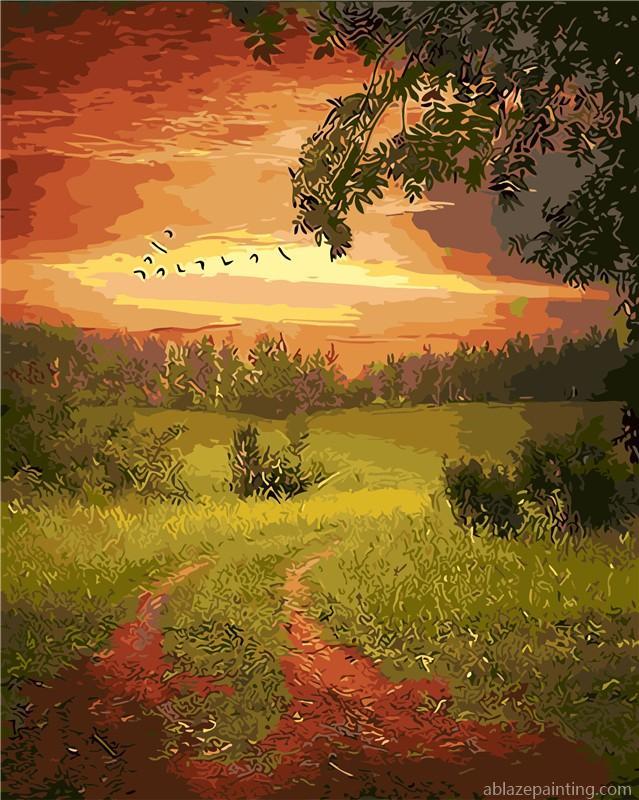 Green Field Under Sunset Landscape Paint By Numbers.jpg