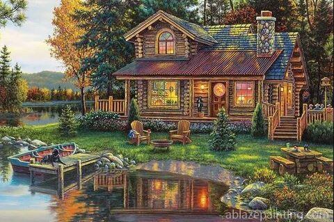 Log Cottage Landscape Paint By Numbers.jpg