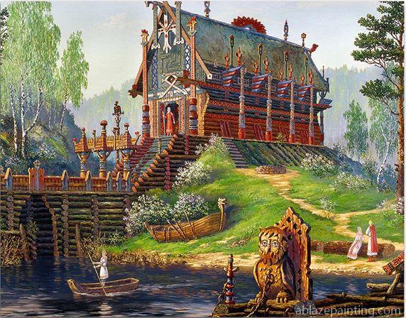 Old Wooden House On River Landscape Paint By Numbers.jpg