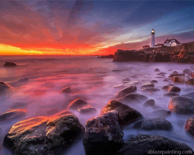 Portland Lighthouse Sunset Seascape View Paint By Numbers.jpg